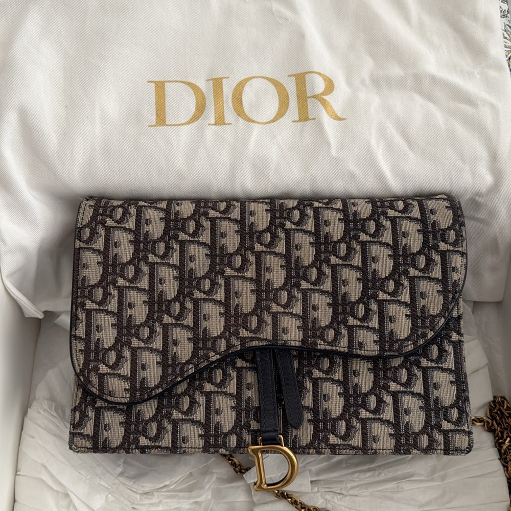 Dior Oblique Saddle Pouch with Chain